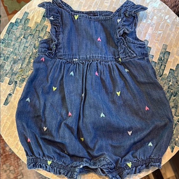GAP Other - Gap Denim Romper with Colorful Heart Accents